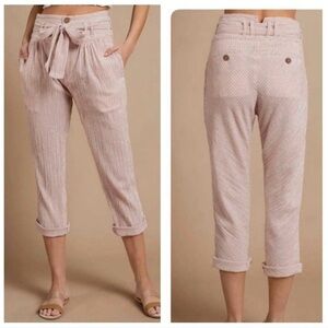 FREE PEOPLE Rumors Yarn Dye Harem Pants Natural Red Cream High Rise Crop Size 2